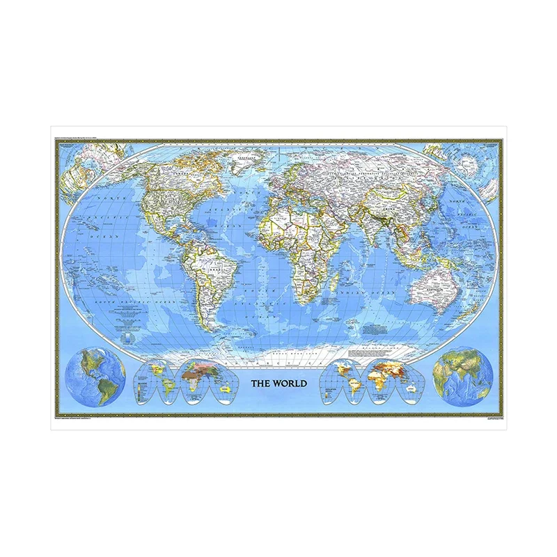 1988 The Retro World Map Non -woven Canvas Painting Wall Art Poster and Prints Home Decoration School Office Supplies 150*100cm