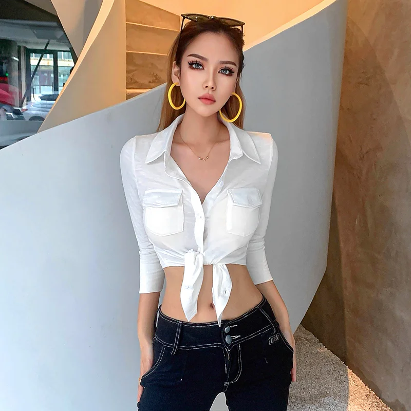 Shirts met lange mouwen Dames Gestreepte Button Down Tops Slim Fit Gothic Emo Harajuku Esthetische Punk Rock Streetwear Party Herfst