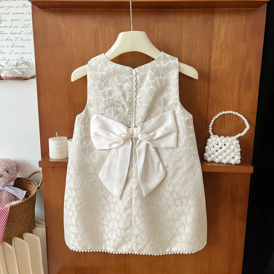 

Love Cute Pageant Birthday Wedding For 2-7 Year Children Coat Clothes Princess Summer And Spring Big Bowknet Sleeveless Dress