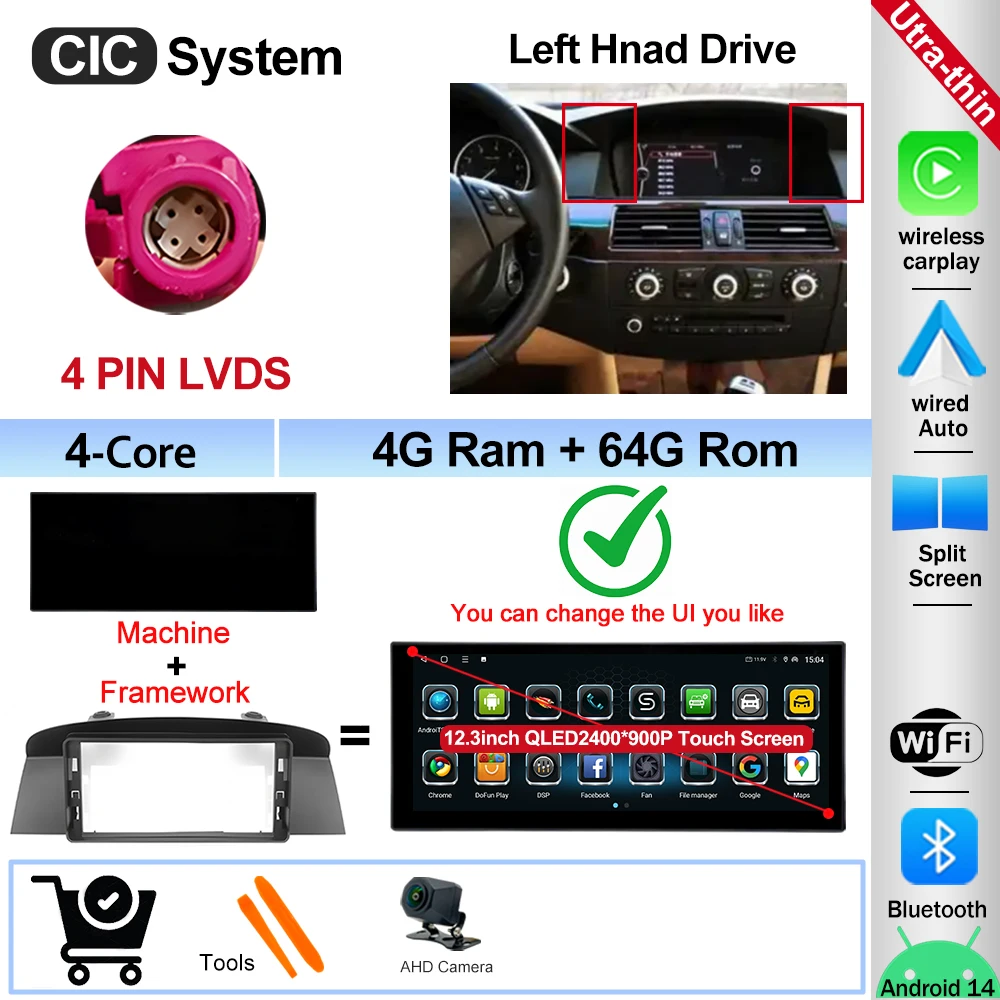 12.3" Ultra-thin Screen Android 16 BT for BMW 5 Series E60 E61 E62 2004-2008 CIC CCC System 4G Car Radio Video Multimedia Player image 3