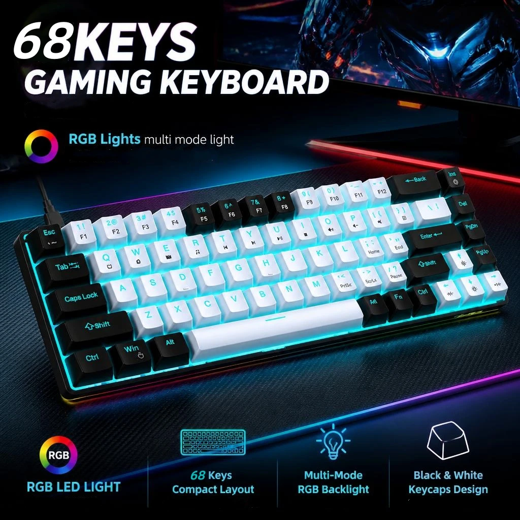 HXSJ 68-key mechanical keyboard with magnetic switches, wired, 65% gaming keyboard, fast trigger, hot-swappable, DIY keycaps.