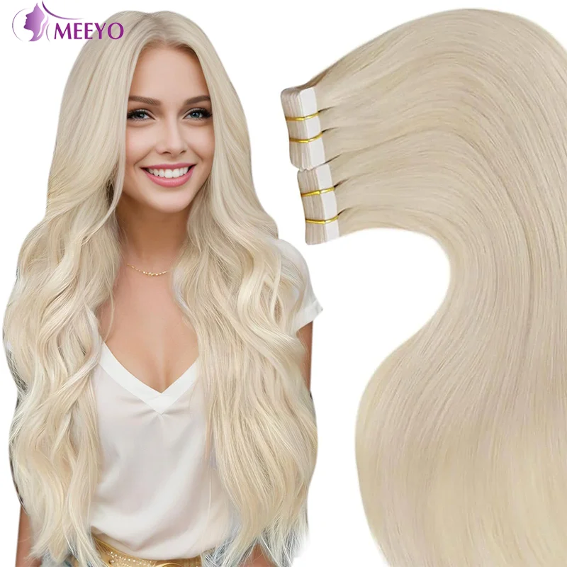 Tape in Hair Extensions Human Hair Blonde 26 Inch Long Hair Extensions Tape in #613 Bleach Blonde Real Human Hair 20PCS 50G