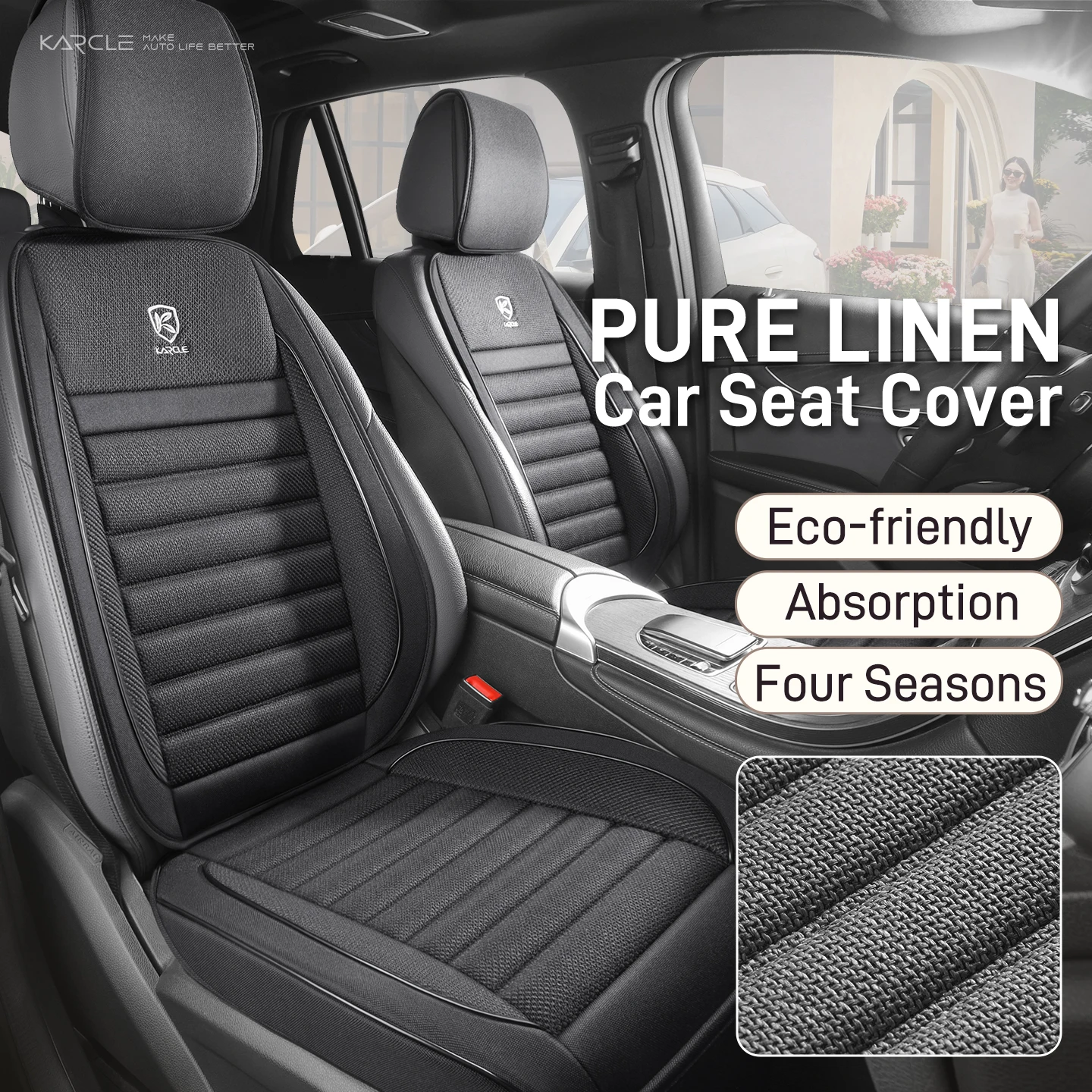 Universal Linen Car Seat Cover Breathable Summer Cool Car Seat Cushion Wear-Resistant Protector Pad Cover Car Interior Accessory