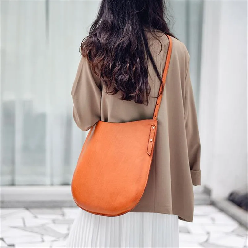 Casual outdoor first layer cowhide women's shoulder bag fashion lazy wind designer handmade genuine leather ladies underarm bag