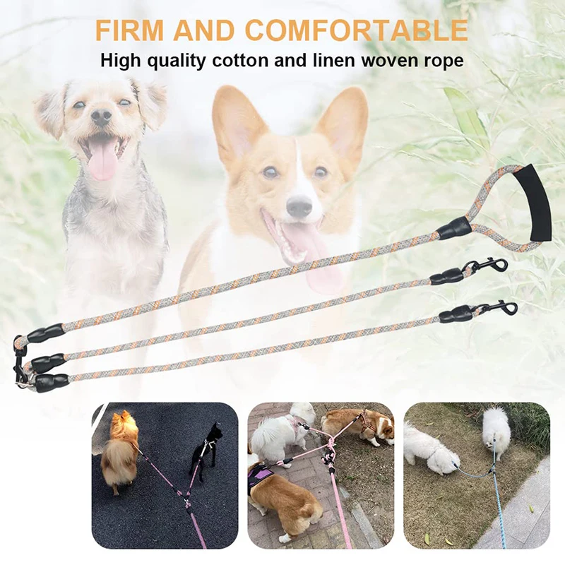 Benepaw schwere doppelte Hunde leine reflektierende bequeme gepolsterte Griff zwei Hunde leine 360 Grad Anti-Tangle Triple Pet Führ strick