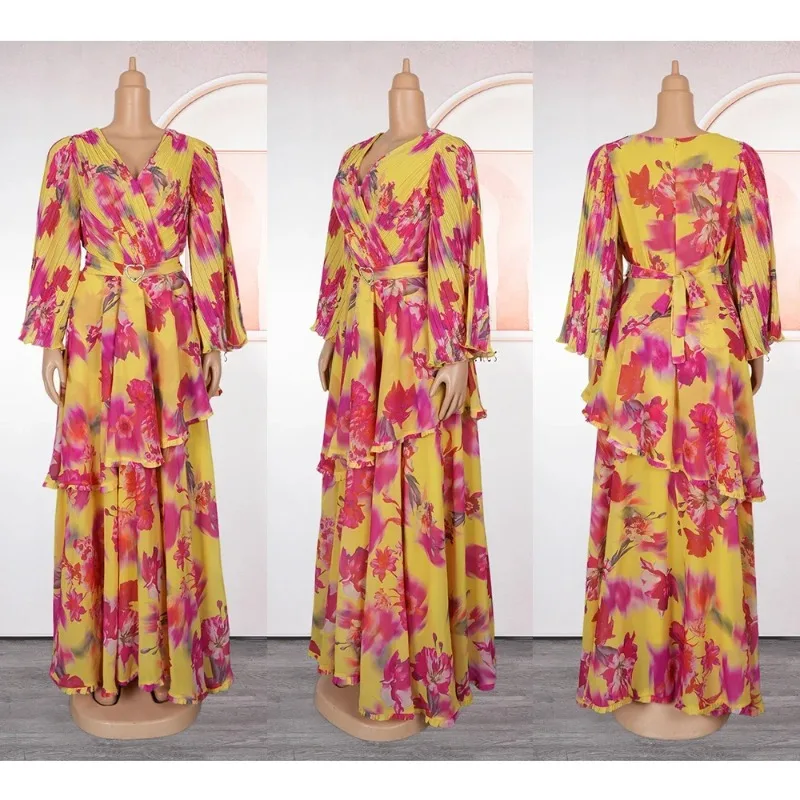 

2025 New Summer Fashion Print Robe Plus Size Muslim Wedding Evening Party Long Dress Elegant African Dresses For Women