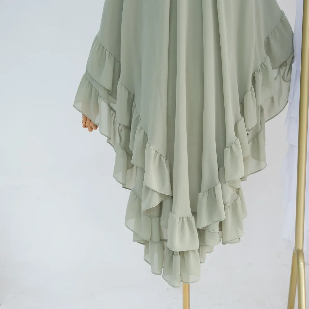 

Длинный шифоновый мусульманский платок Абая с рюшами, цельный платок Рамадана Химар Абая, однотонное молитвенное платье, Дубай, Саудовская Аравия, черный халат