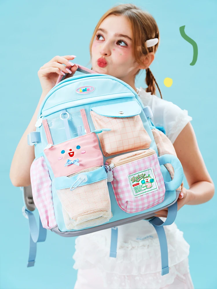 

DESIGN Milk Tea Design Backpack New Autumn Winter Double Shoulder Bag for Junior High School Girls Soft Polyester ...