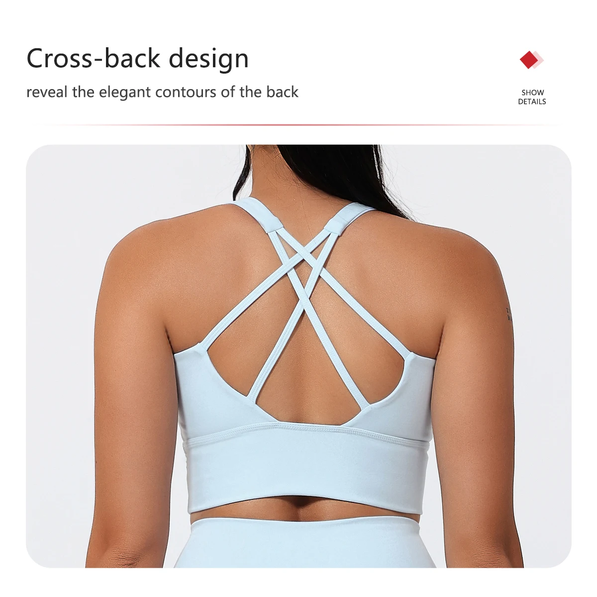 Hearuisavy Sommer-Laufsportweste mit gepolstertem BH, ECO Gym Push-Up-Yoga-Top für Damen, überkreuzter Rücken, U-Ausschnitt, Fitness-Unterwäsche – Detail 6