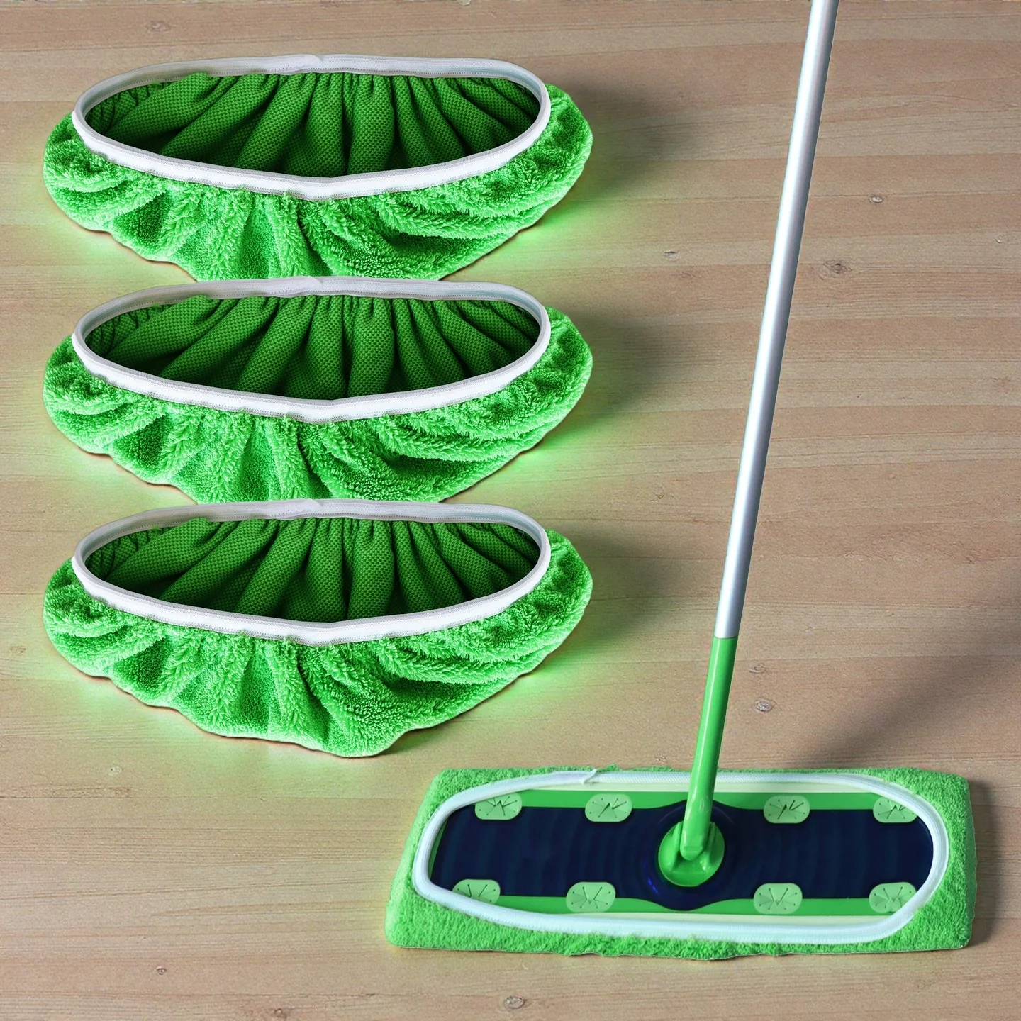 JINYUDOME 3Pcs Microfiber Mop Pads Reusable for Swiffer XL Sweeper Green Washable Dry Wet Mopping 17*5