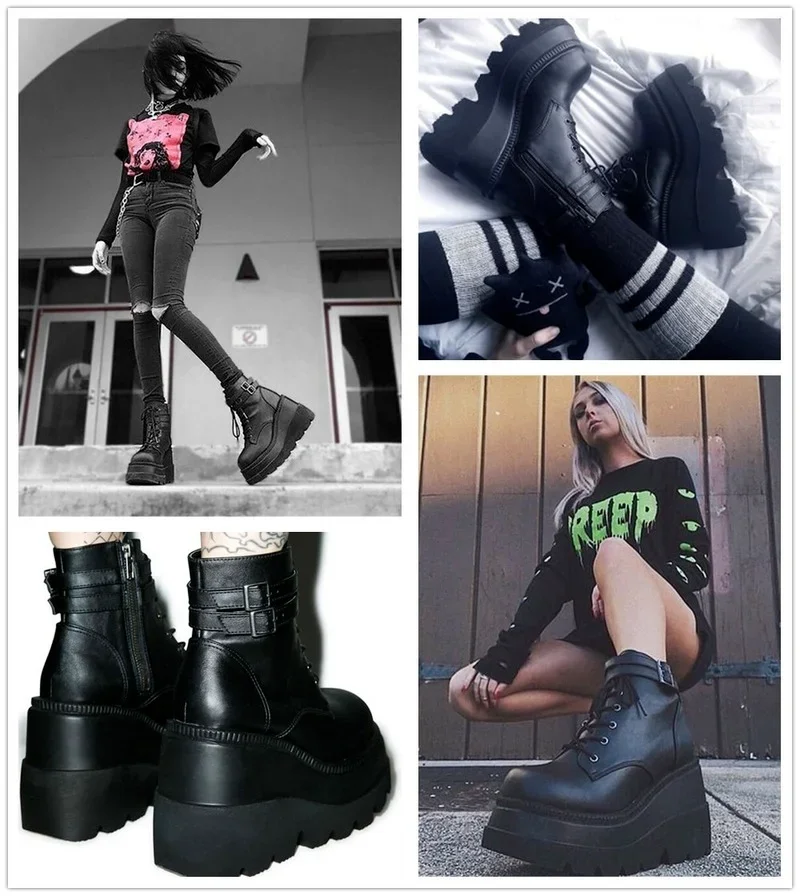 Brand Design 2023 Big Sizes 43 Platform High Heels Cosplay Fashionable Autumn Winter Wedges Shoes Ankle Boots Women Booties  PU