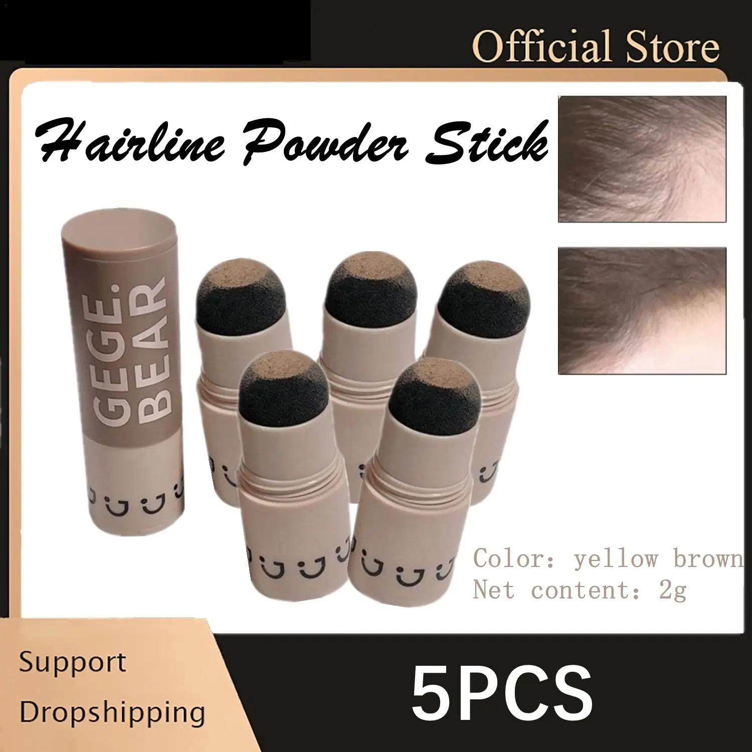 

5Pcs Yellow Brown Hairline Powder Hairline Dye Contour Stick Waterproof For Hair Root Edge Instantly Conceals Hair Loss