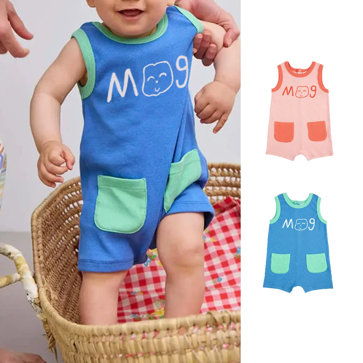 

Baby Crawling Suit 2025 Summer New Color Blocked Sleeveless Children's Jumpsuit Nordic Style Fashionable And Versatile Baby Craw