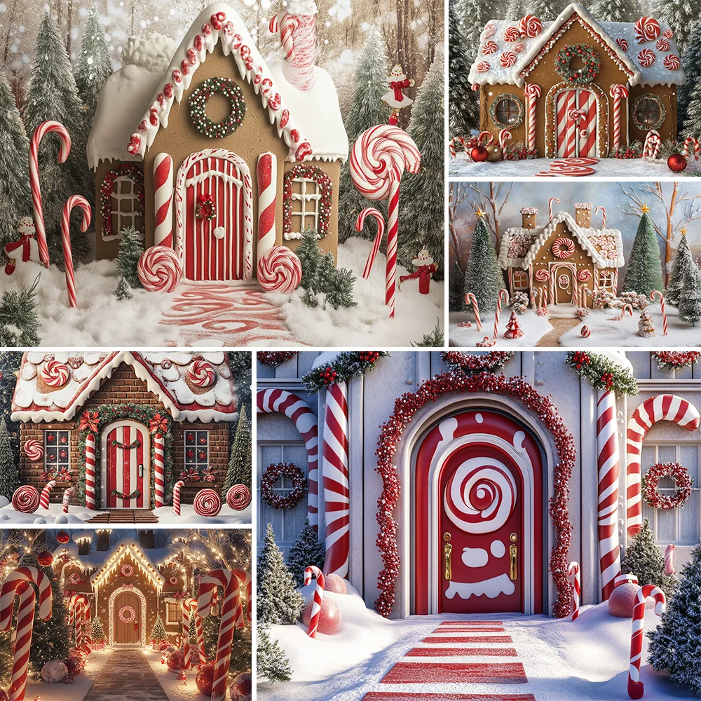 

Photography Background Winter Christmas Gingerbread House Candy Cane Kids Family Portrait Decor Backdrop Photo Studio