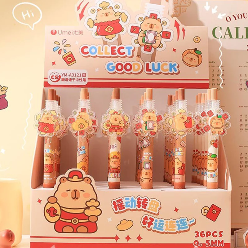 Kawaii การ์ตูน Capybara กดปากกาเจล Quick-Drying Neutral ปากกาเขียน Smooth ปากกาอุปกรณ์สํานักงานเครื่องเขียนนักเรียนของขวัญ