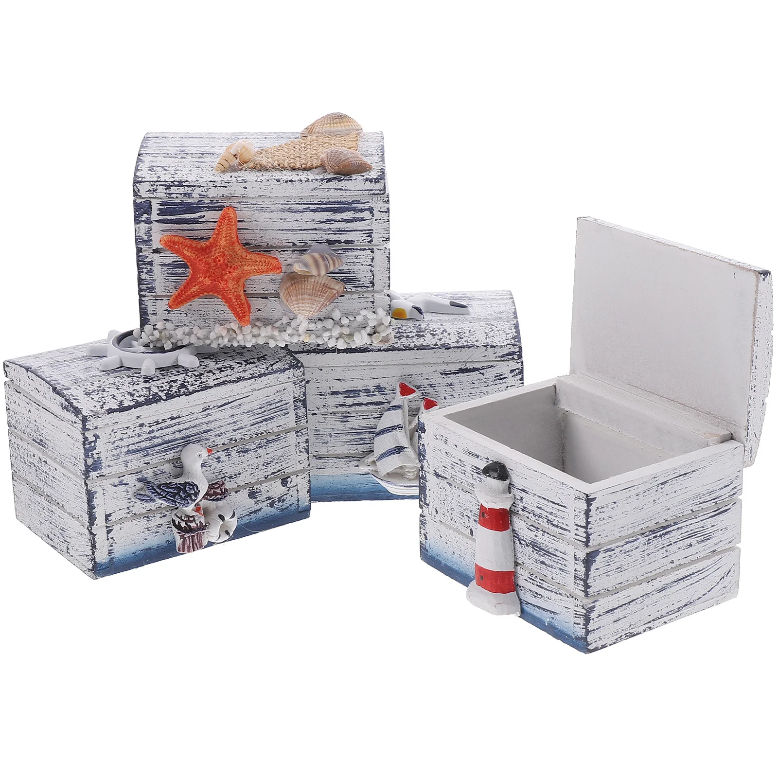 4 قطعة صناديق تخزين المجوهرات على طراز المحيط غرامة مصنوعة من الخشب الراتنج حلية حالات المدمجة منظم سطح المكتب حامل الزخرفية