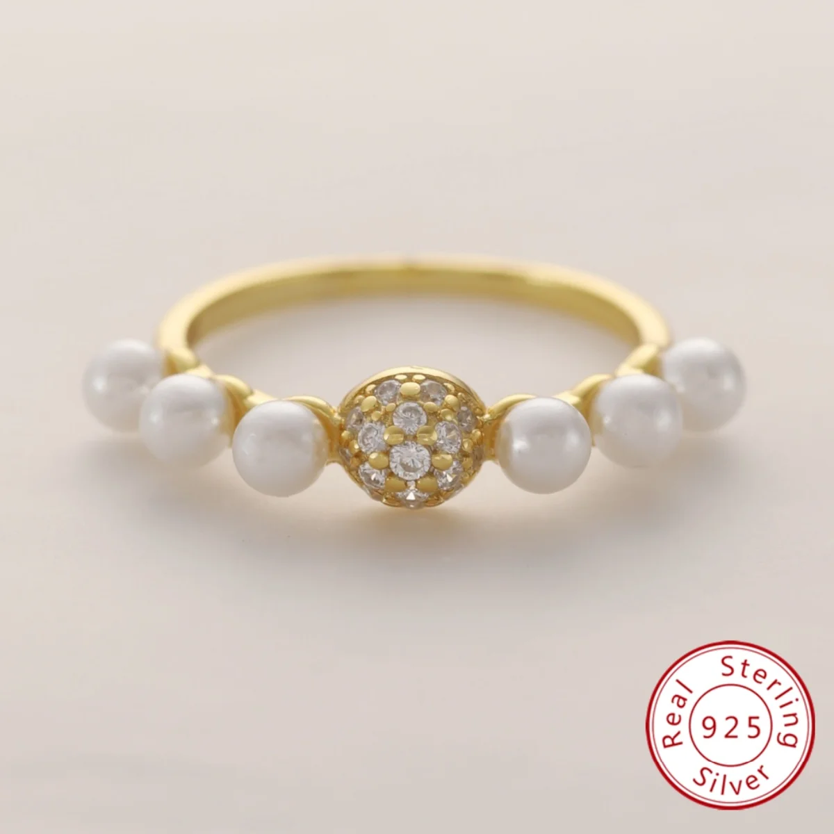 

Really S925 Sterling Silver 18k Gold Plated 6 Sea Shell Fake Pearl Ring For Women Female Banquet Party Fine Jewelry