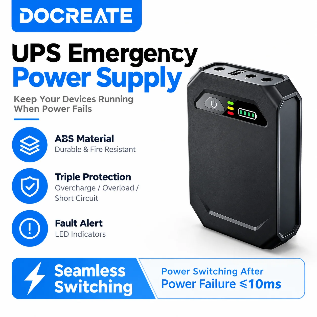 Docreate-903 Mini DC UPS 10400mAh Backup Power Supply 5V 9V 12V 18650 Battery WiFi Router UPS