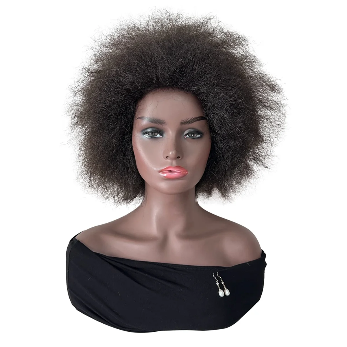

WIND FLYING Short Curly Human Hair Wigs for Women Afro Kinky Curly Wig Human Hair Natural Black Short Pixie Curl Afro Wig, C