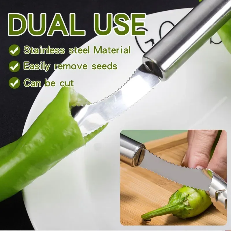 Stainless Steel 2-in-1 Jalapeno Corer Tool With Serrated Edges Pepper Seed Core Remover Kitchen Gadgets Pepper Corer