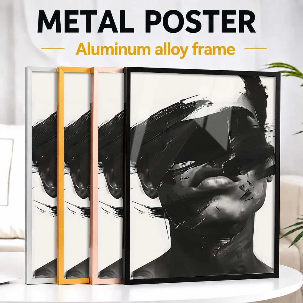 Abstract Brushstroke Face Framed Aluminum Metal Poster Customized Photo Gallery Style Wall Art For Studio Memorable Friend Gift