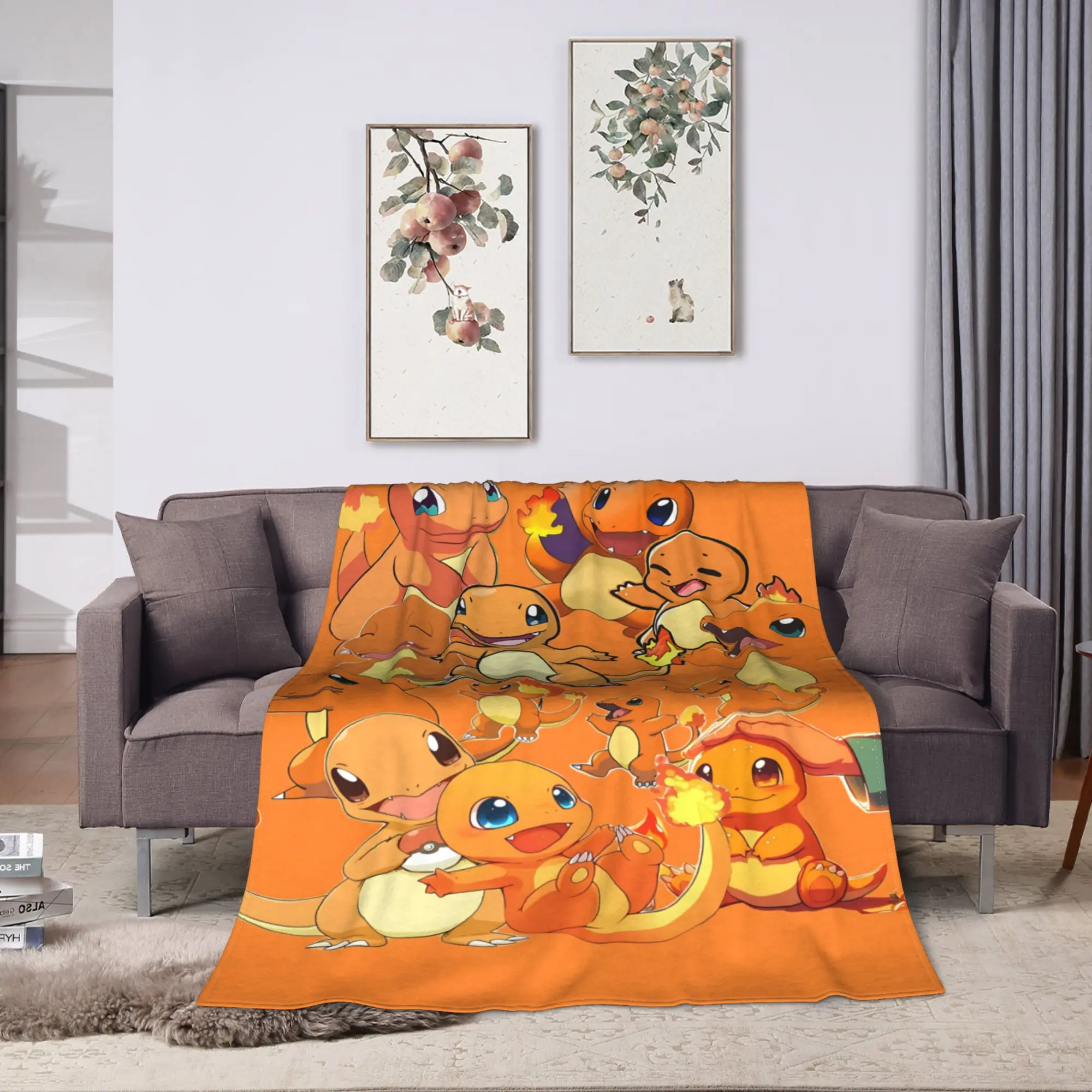 Warm Blankets Child Picnic Charmander Crowd Manga Bedding Throws  Flannel Bedspread For Living Room Pattern Sofa Bed Cover