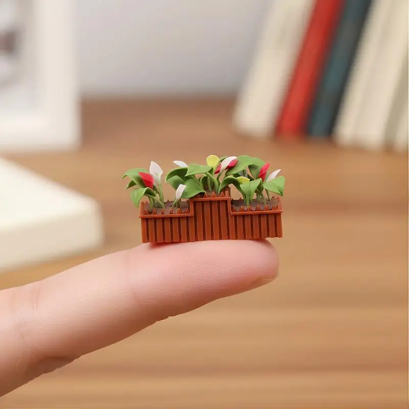 Miniature Calla Lily Potted Plant Ornament 1/12 Dollhouse Flower Bonsai Model Dolls House Micro Garden Landscape Decoration
