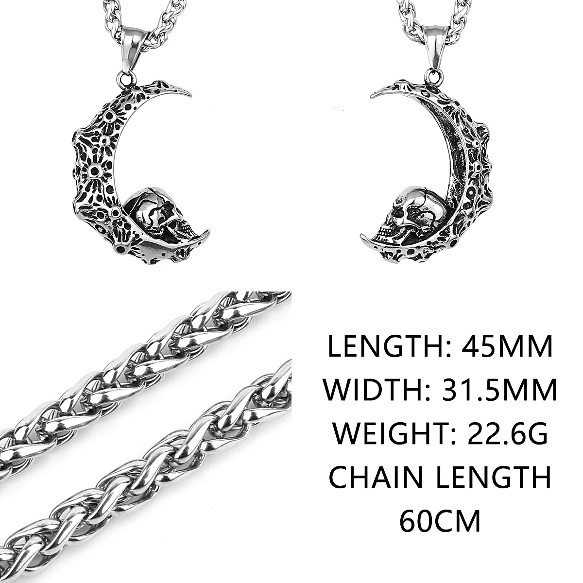 Fashion High Quality Moon Skull Pendant Necklace Men's Gothic Personality 316L Stainless Steel Necklace Jewelry Gift Wholesale - Image 6