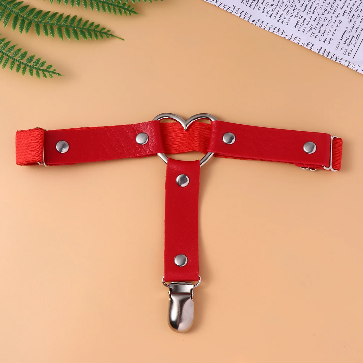 

2pcs Love Heart Shaped Leg Ring Adjustable Pu Alloy Body For Cosplay Punk Costume Bind Game Wear Ladies Garter