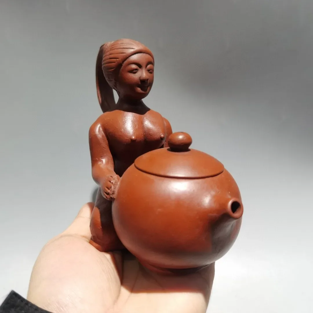

Old Xizang Folk Collection Yixing Purple Clay Pot Beautiful Woman Statue Xishi Pot Kettle Teapot Flagon Red Mud Gather fortune