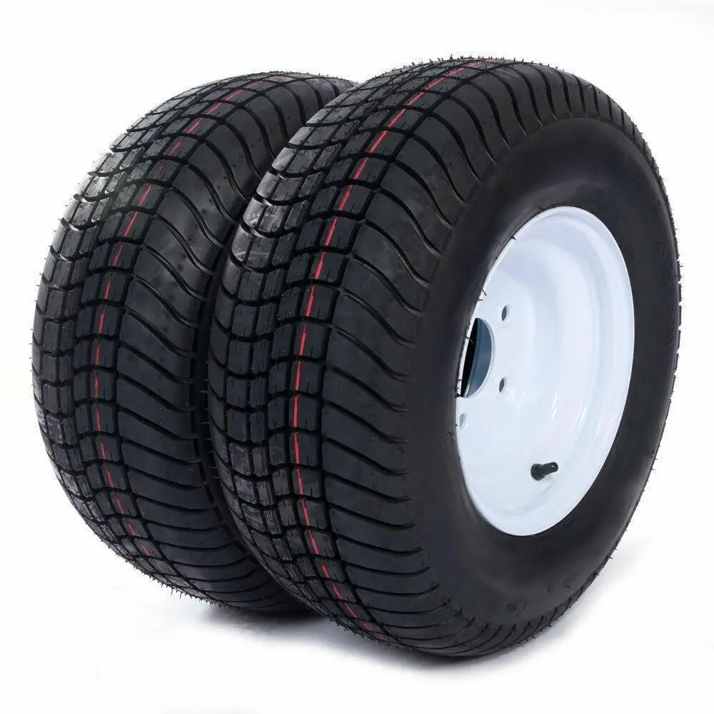 Set of 2 Trailer Tires On Rim 205/65-10 Load Range E 5 Lug White Steel Wheel
