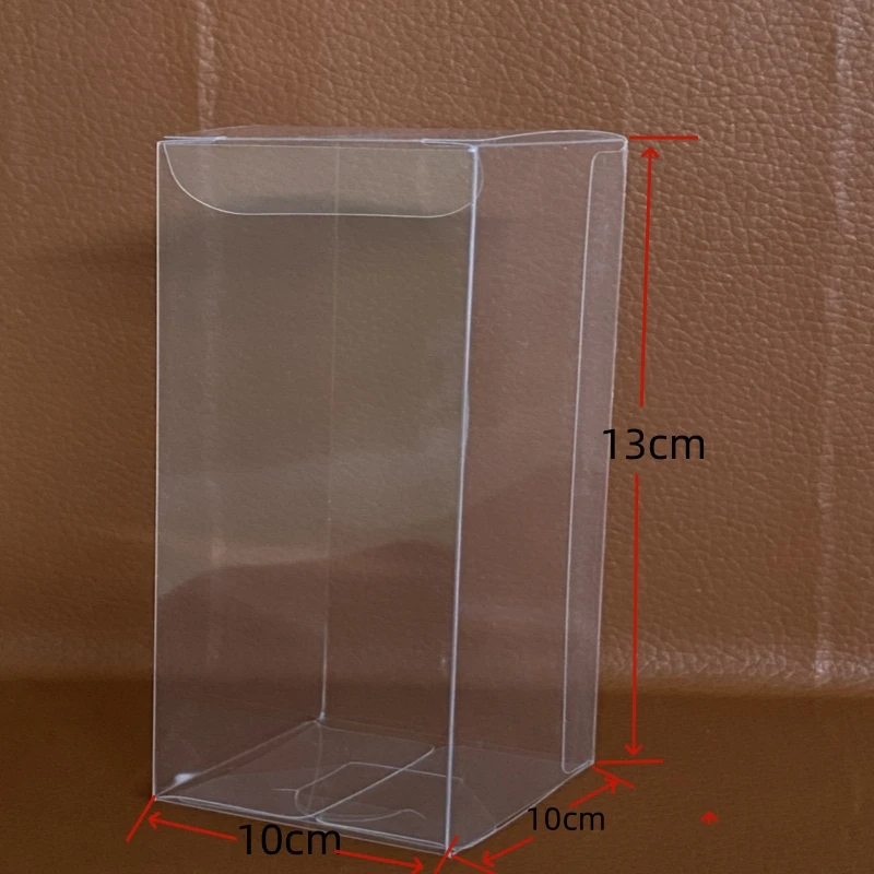 50pcs 10X10X13cm（3.94X3.94X5.12inch) Clear Plastic PET Foldable Square Display Boxes PVC Gift Doll Packaging Transparent