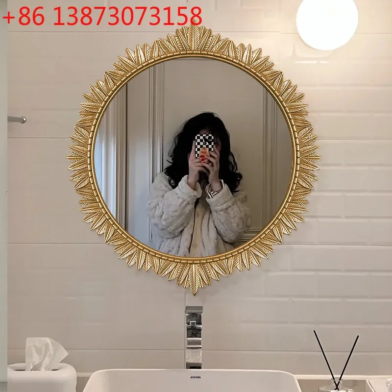 French carved washstand wall-mounted intelligent anti-fog bathroom mirror with light