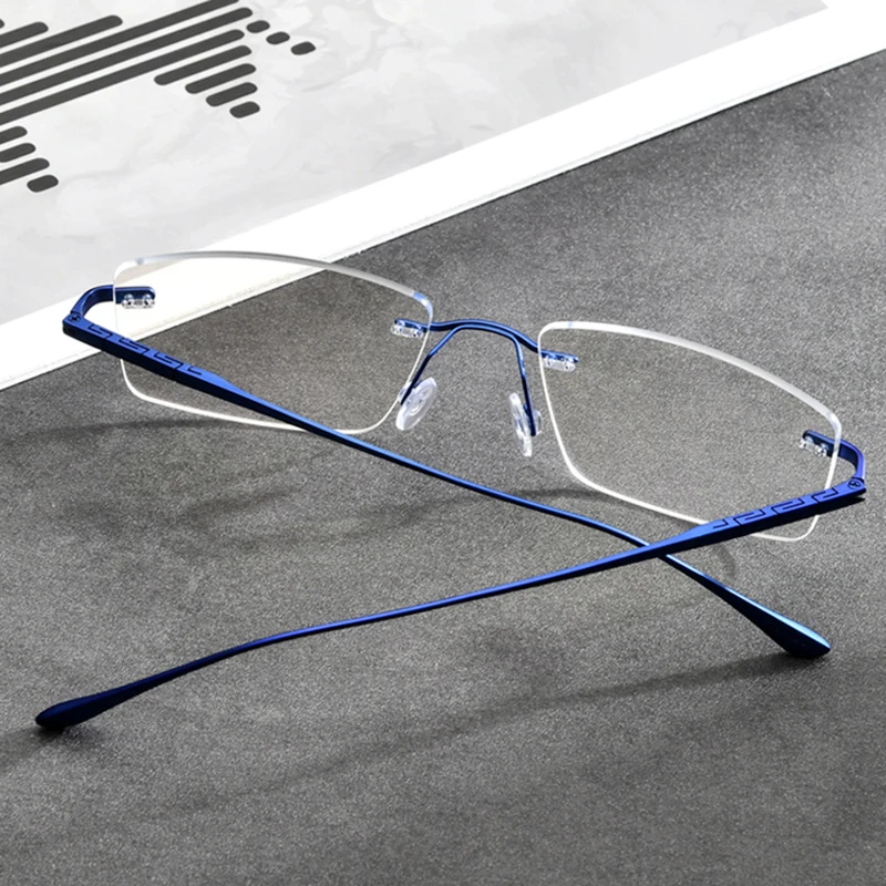 FONEX Pure Titanium Glasses Frame Men Brand Design Rimless Square Eyeglasses Frameless Japanese Ultralight-Weight Eyewear 8555