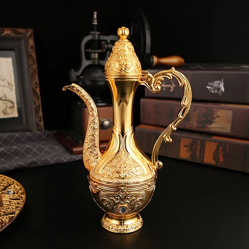 

[Turkish Coffee Set] Set, 6 Luxury Coffee Cups, Vintage Metal Turkish Coffee Pot Set, European Style Tea Set, For Serving Tea