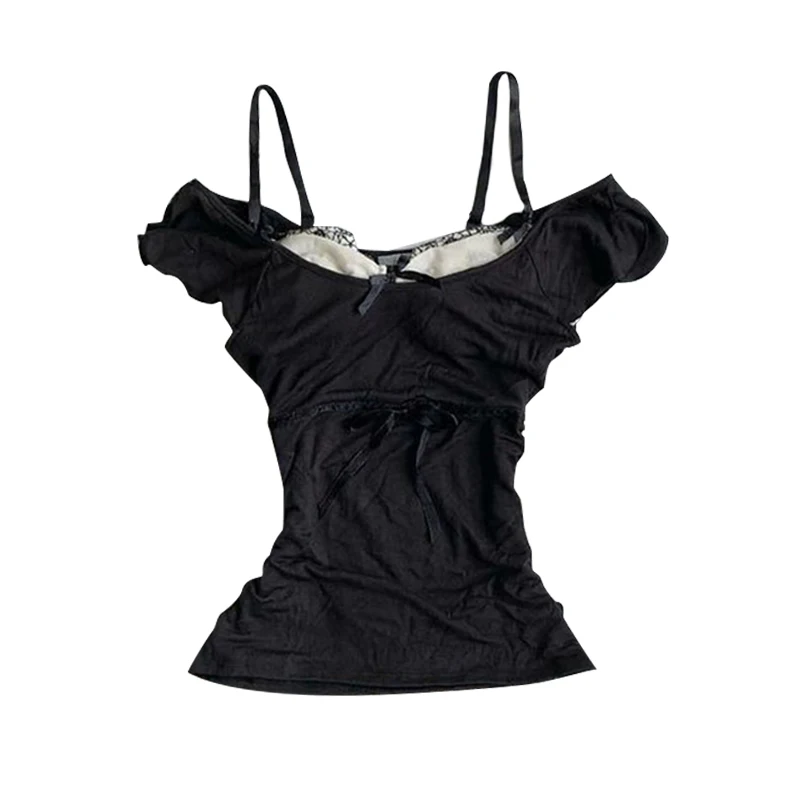 بلوزة هاراجوكو الأمريكية الرجعية Y2K المحاصيل عالية الشارع خارج الكتف بلون سادة ملابس ضيقة موضة هوتيز ملابس الشارع النسائية #2