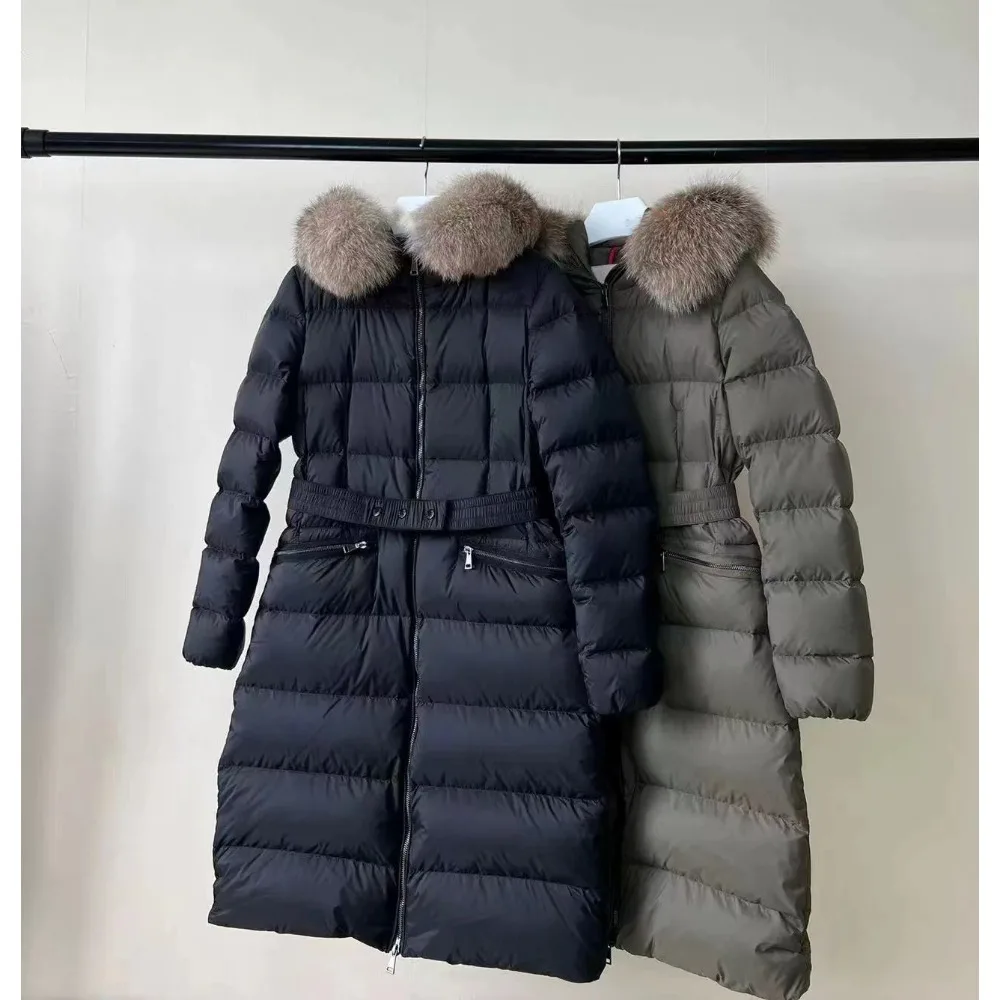 Luxury Brand High Quality Winter New Mid-length Down Coat for Women Warm Slim Down Jacket Hood Large Fur Collar Thickened A-line