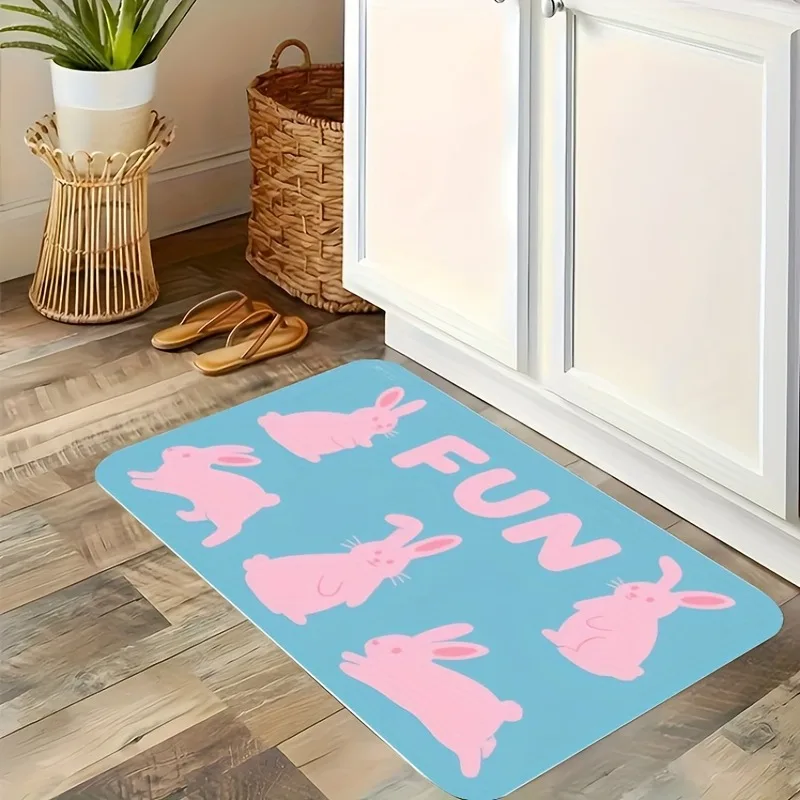 

1PC Fun Rabbit Pattern Kitchen Rug Non-Slip Door Mat Pop design Bathroom Rug Bath Mat Carpet for Home Sink Laundry Decoreeree