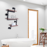 Rustic Floating Shelves, Wall-Mounted 3-Tier Storage Rack with High Load-Bearing Capacity, Durable Pine Wood and Metal Pipes