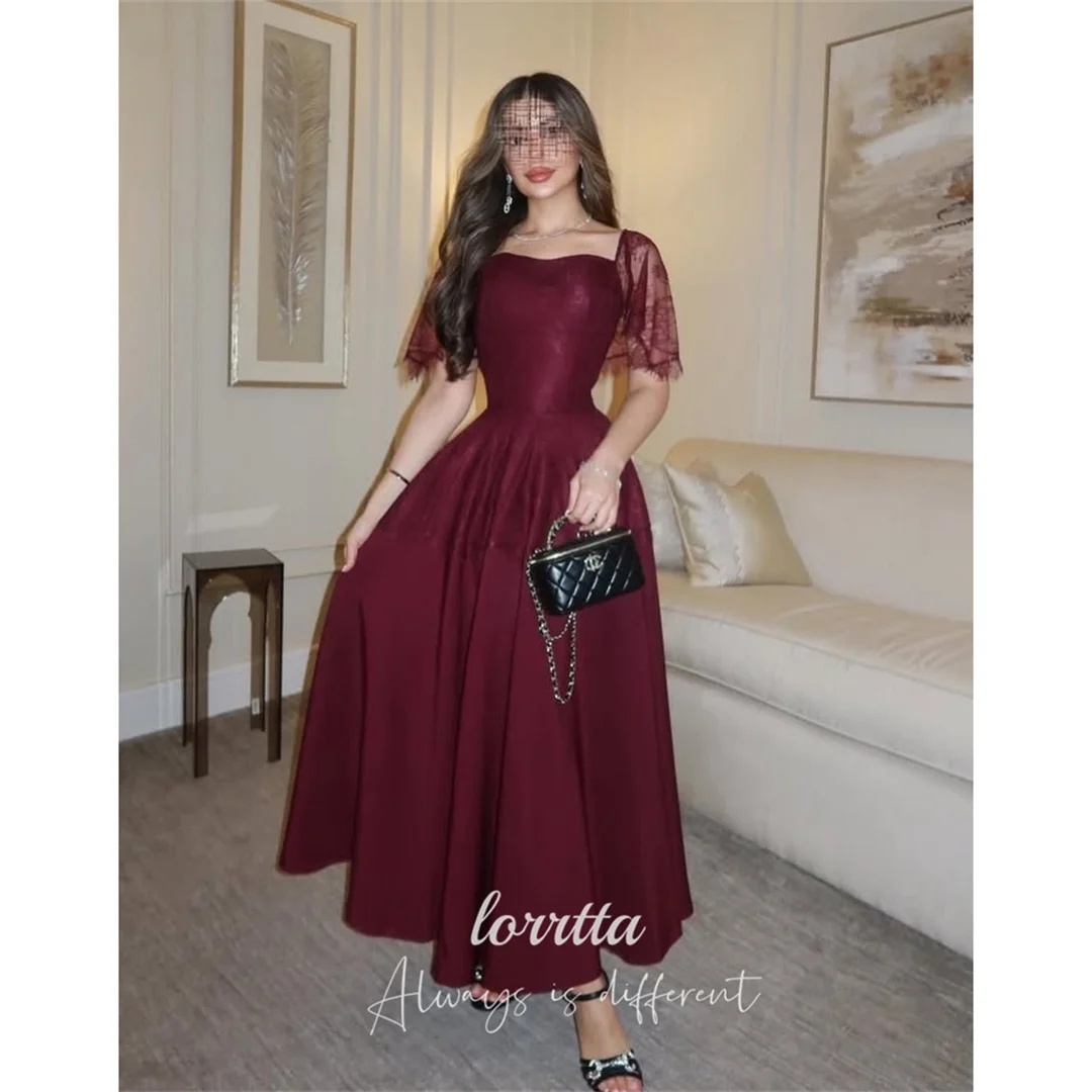 

Lorrtta Satin Square Collar Burgundy A-Line Evening Dress 2026 Prom Dress Formal Elegant Customized Robes de Soirée Women's
