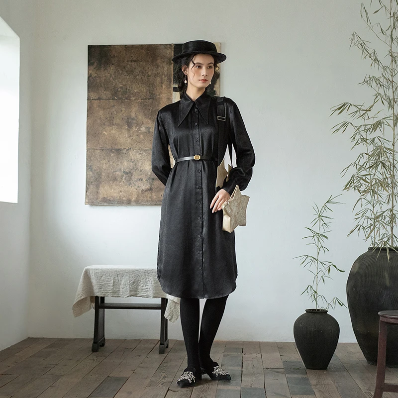 

Elegant Vintage Long Sleeve Collared Shirt Women's New Autumn Winter Loose Fit Polyester Fiber Pure Color Shirt by a Life on ...