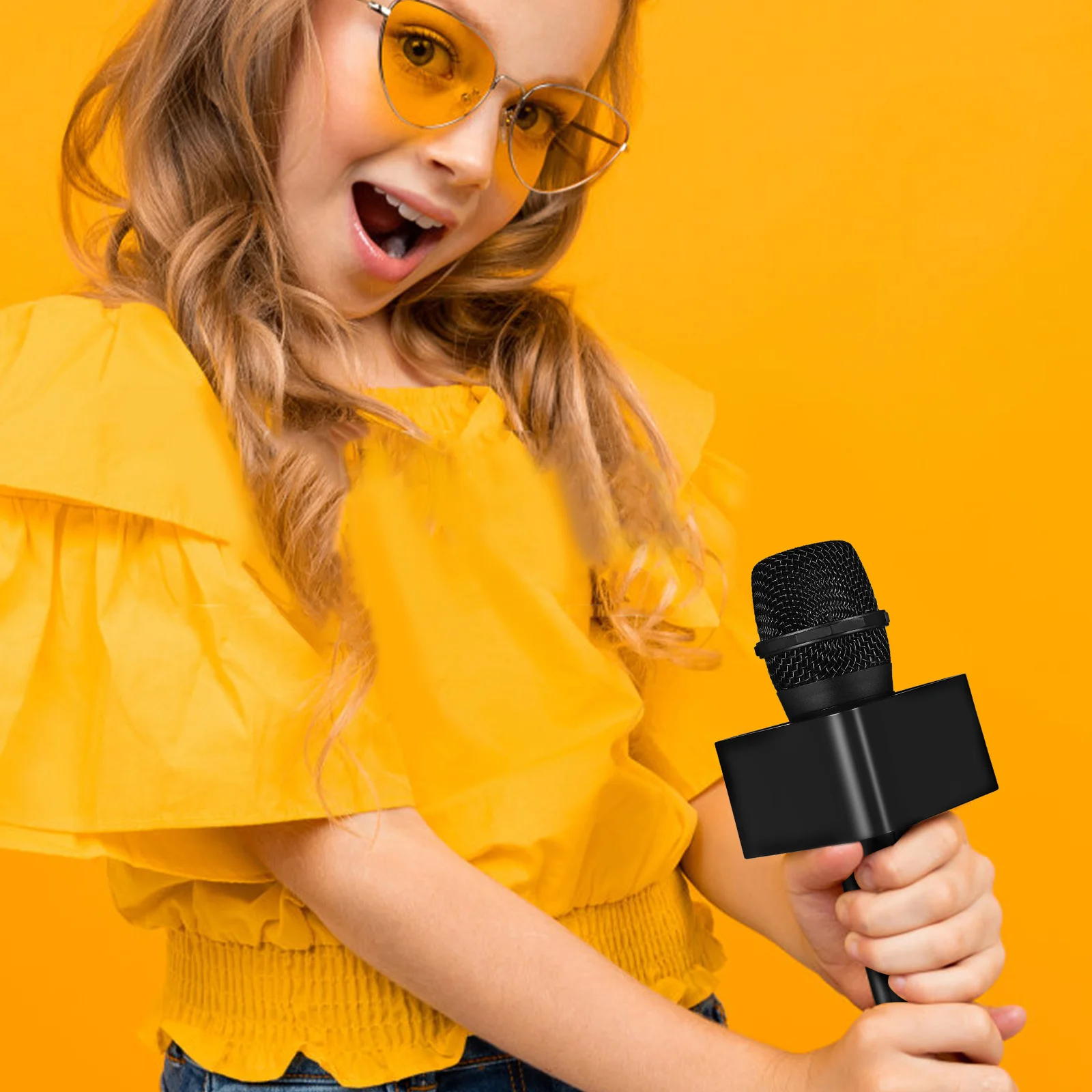 1Set وهمية ميكروفون الدعامة واقعية التظاهر اللعب هيئة التصنيع العسكري العلم مكعب كاريوكي مرحلة الأداء محاكاة هيئة التصنيع العسكري ميكروفون وهمية #2