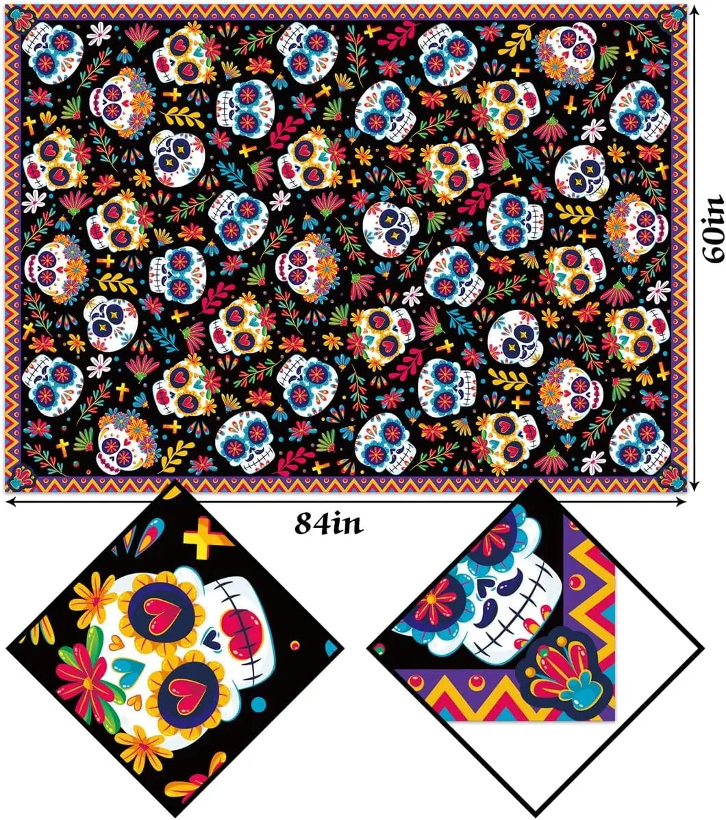 المكسيكي ضياء دي لوس Muertos مفارش المائدة المكسيكي مهرجان ديكور يوم الموتى السكر الجمجمة غطاء الطاولة المطبخ طاولة طعام ديكور