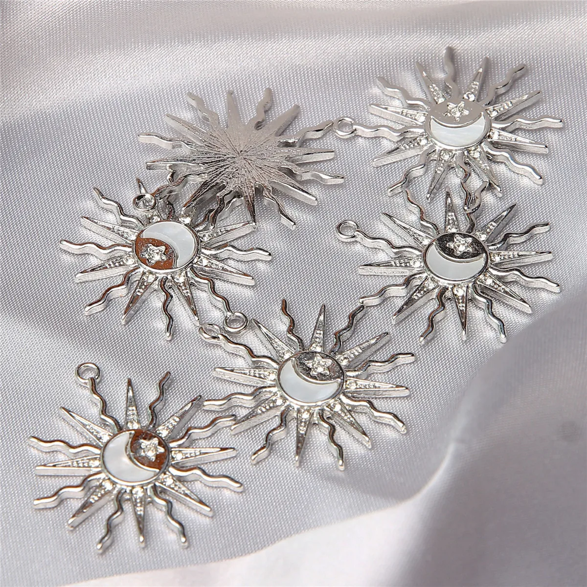 50pcs 31*28mm Fashion Silver Sun Alloy Pendant With Star and Moon Elements, DIY Necklace and Bracelet Jewelry Making