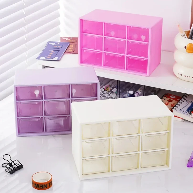 

9 Grid drawer organizer Transparent Small Drawer Partitioned Student Desk Wall-mounted Sundries Storage Box Cute