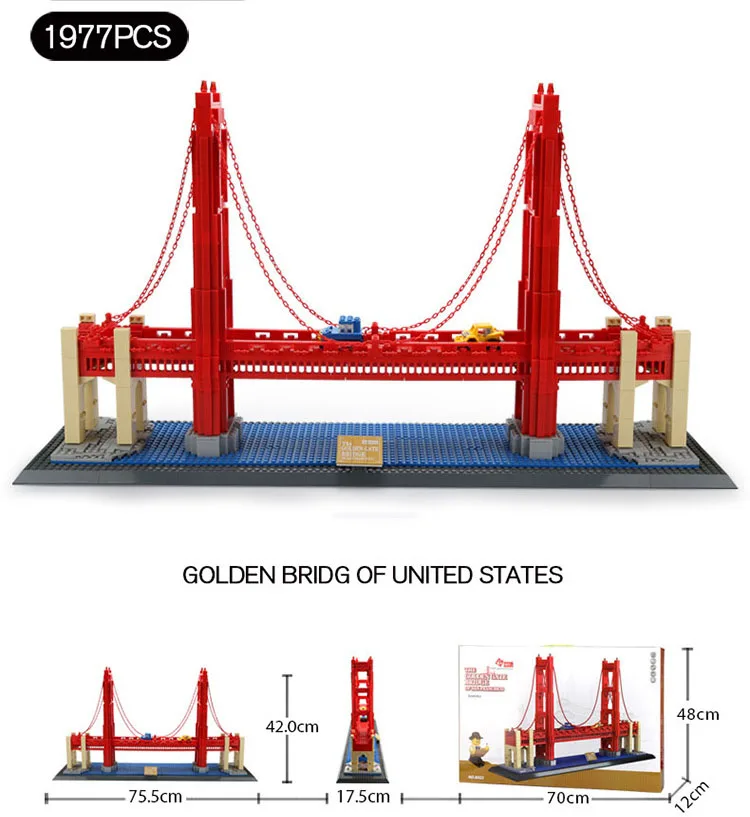 ゴールデンゲートブリッジのクリエイティブなビルディングブロック,ビルディングブロック,世界的に有名な建築,ビルディングモデル,おもちゃのコレクション,米国