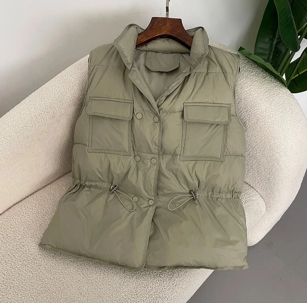 Nova luz feminina colete curto quente feminino pato branco para baixo jaqueta casaco sem mangas moda outerwear streetwear