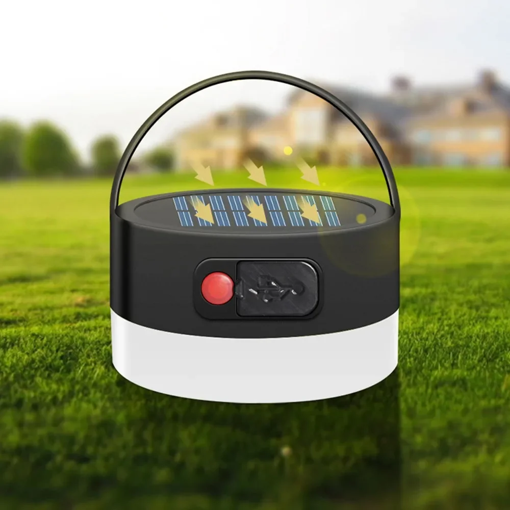 Waterproof Solar Power Tent Lamp Built In Battery Outdoor Portable Hanging Lamp 4 Modes Ligthing  Solar Panel Camping Light