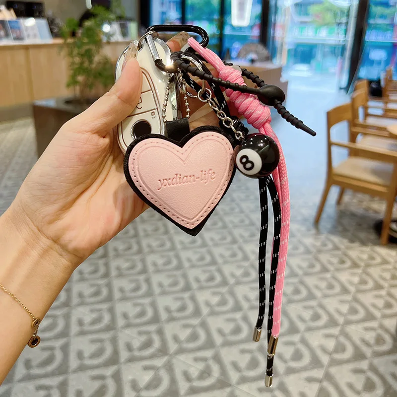 Pink Heart shaped Leather Car Keychain Personalized Men's and Women's Bag Pendant Pendant Exquisite Keychain