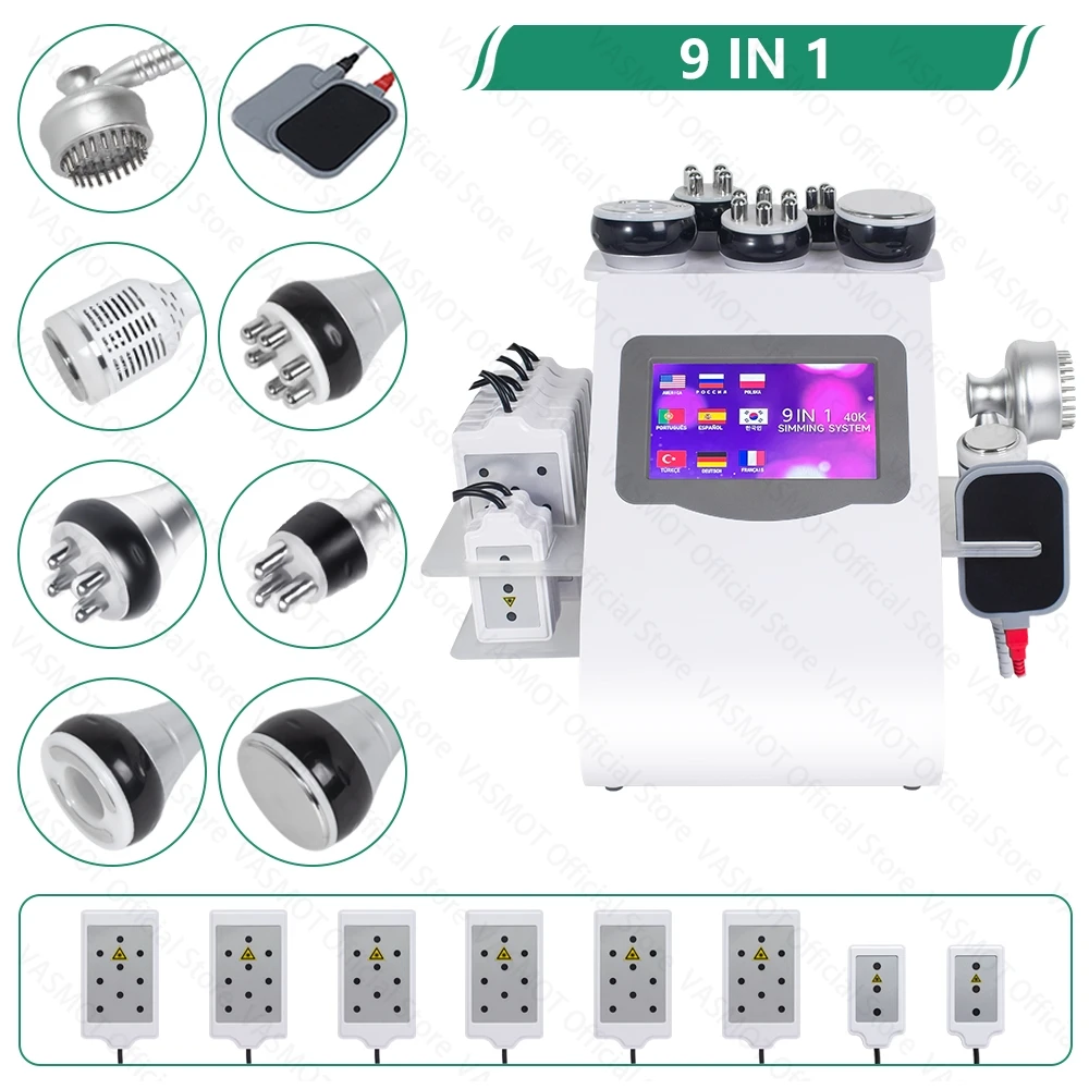 40K Radiofrequenza Multifunzionale Body Sculpting 6/9IN1 Cavitazione Dispositivo di Massaggio Al Vuoto Forma Del Corpo Lipo Laser Macchina Dimagrante
